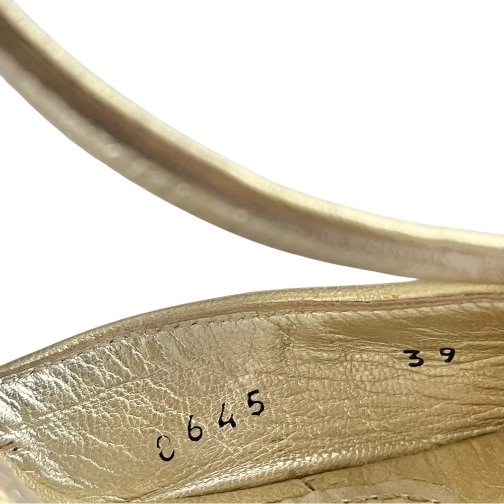 VTG Dolce & Gabbana D&G Leather Metallic T-Strap Peep Toe Mirror Block Heels - Picture 7 of 13